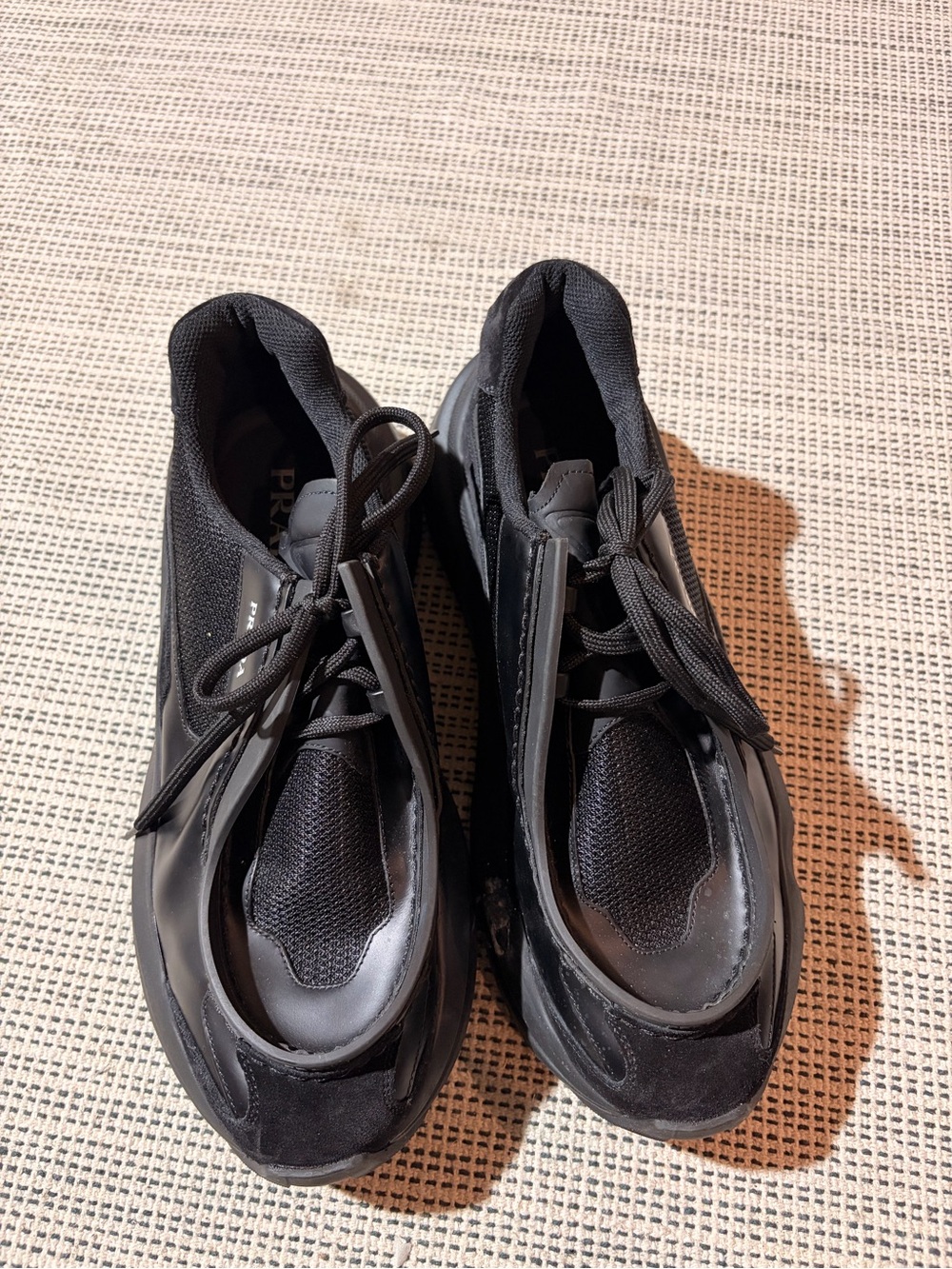 PRADA Men's Systeme Brushed Leather Sneaker Size 9 In Black